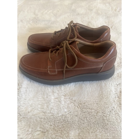 Clarks Mens Un Abode Ease Oxfords Shoes Solid Brown Leather Lace Up 10 - Picture 2 of 11